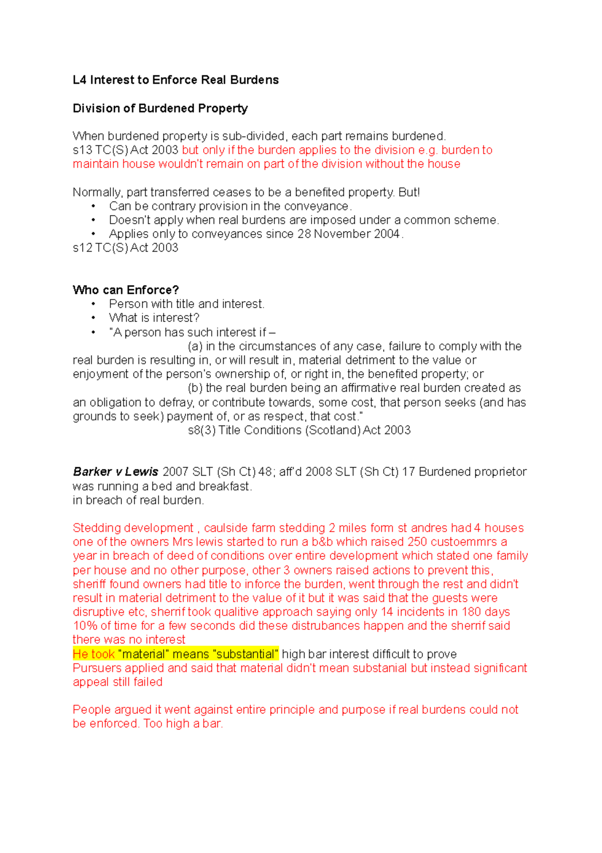 L4 Interest to Enforce Real Burdens L4 Interest to Enforce Real