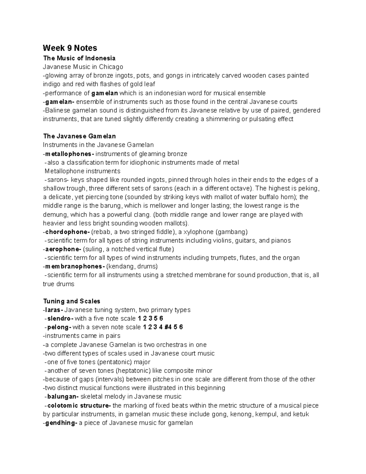 Week 9 - Lecture notes 9 - Week 9 Notes The Music of Indonesia Javanese ...