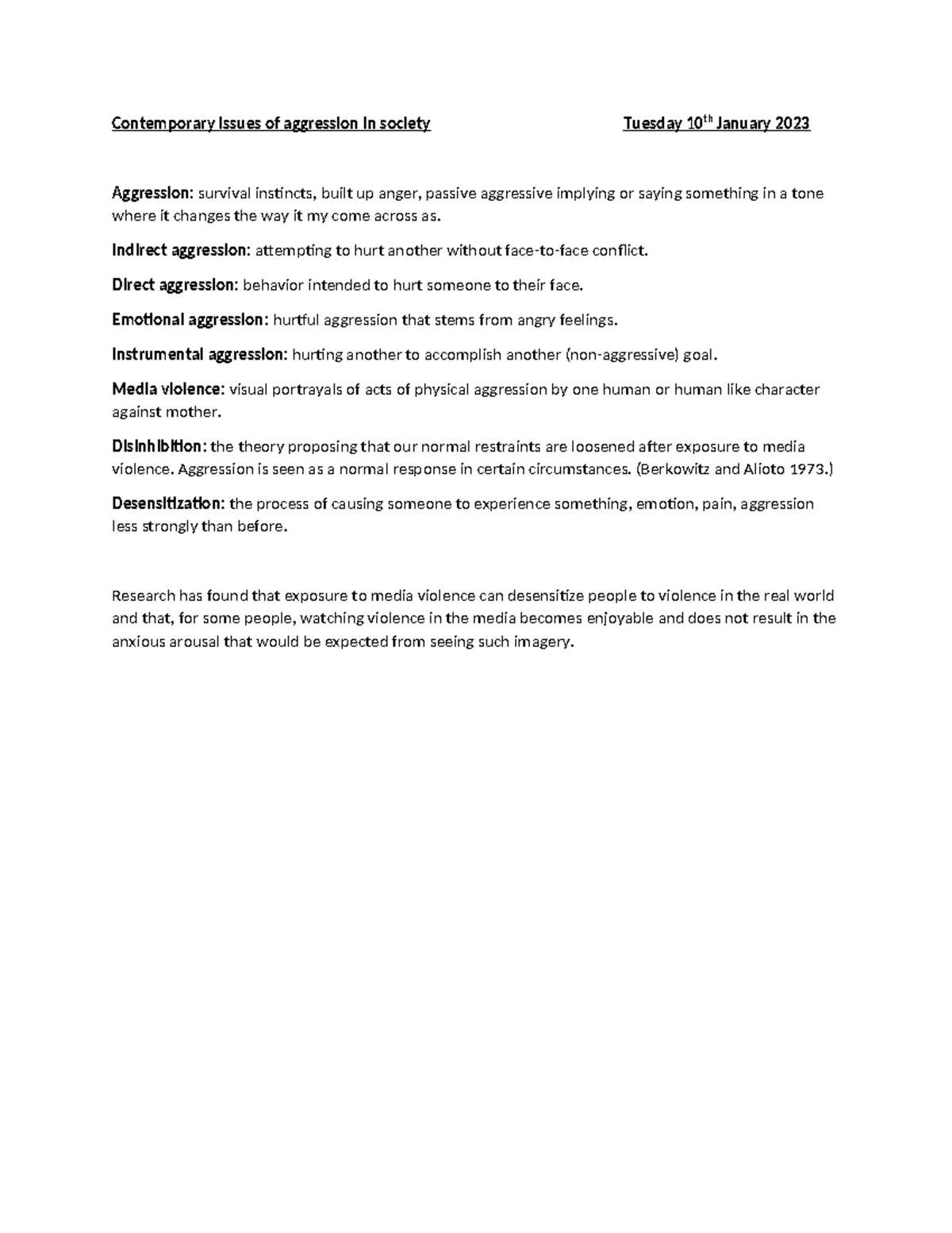 Aggression In Society - Class notes summary - Contemporary issues of ...