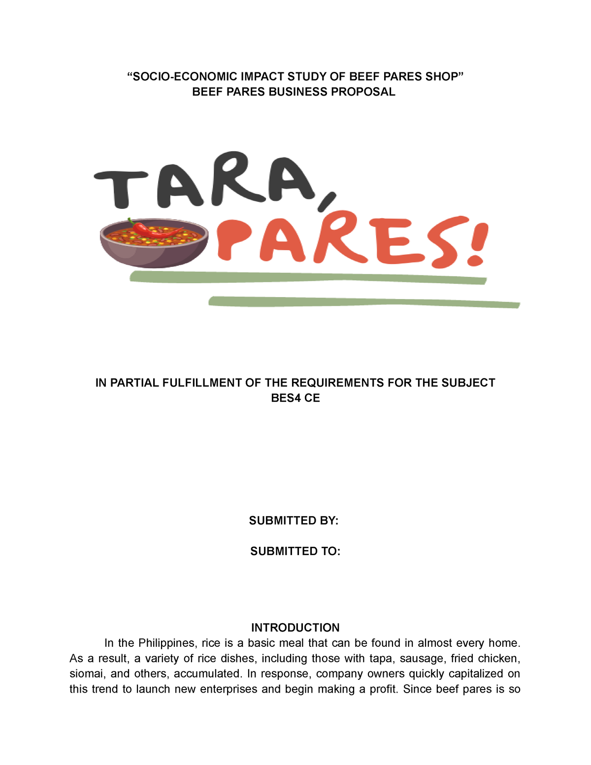 beef pares business plan pdf