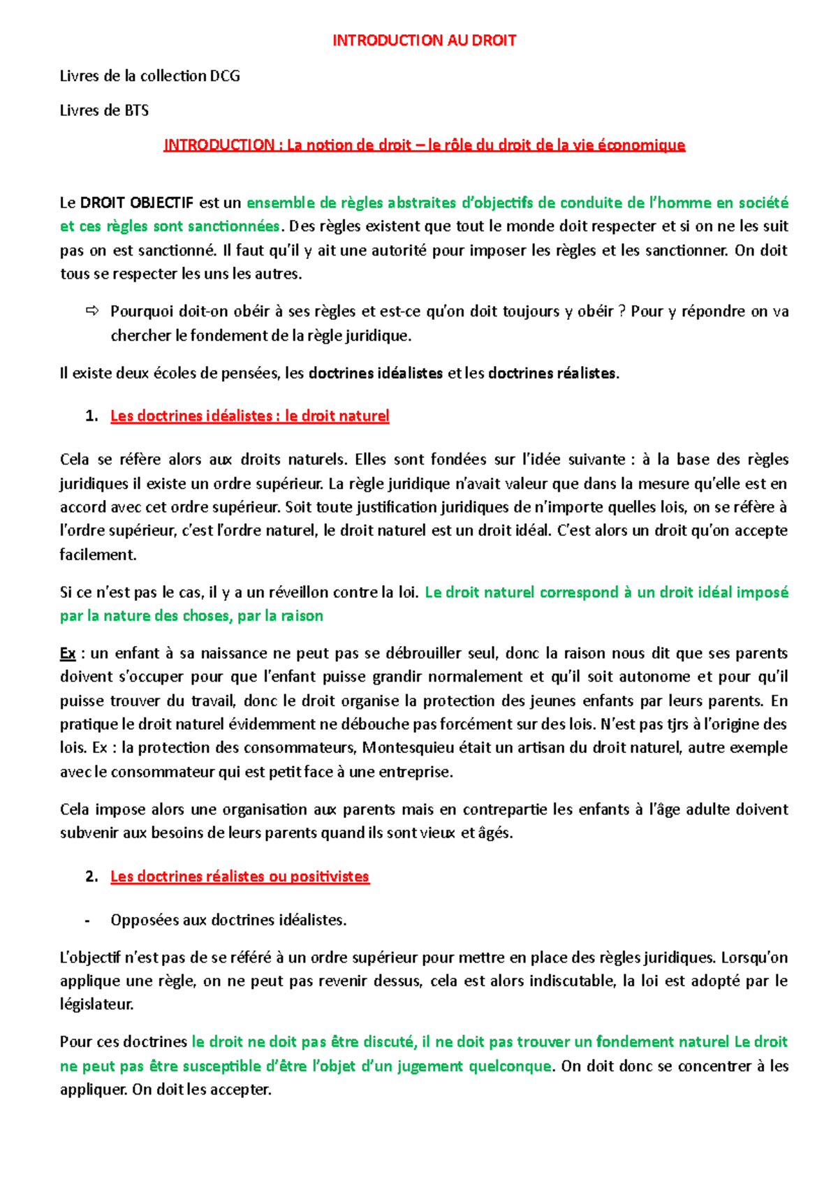 Cours complet droit S1 - Introduction et Chapitre 1 - INTRODUCTION AU ...