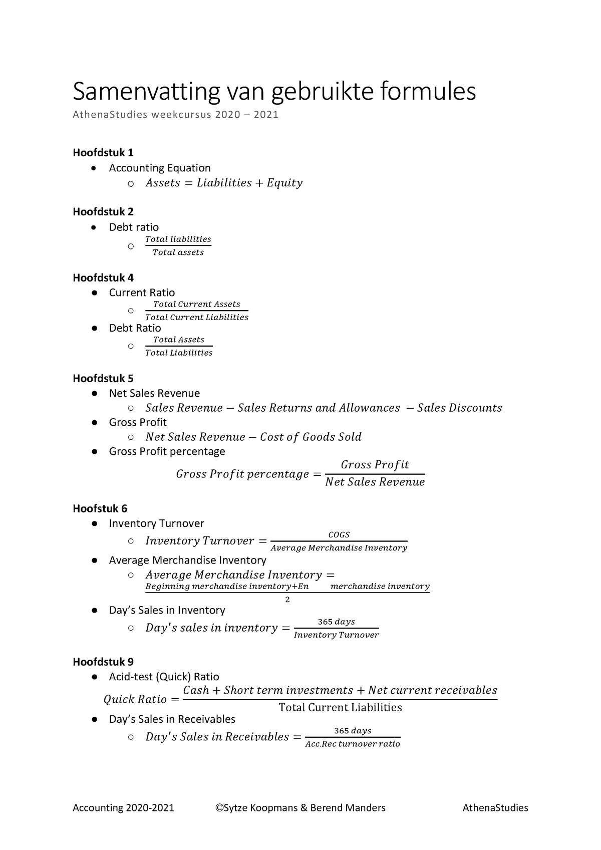 Formuleblad Gebruikte Economische Formules Project Fimt - Prjct: Finan ...