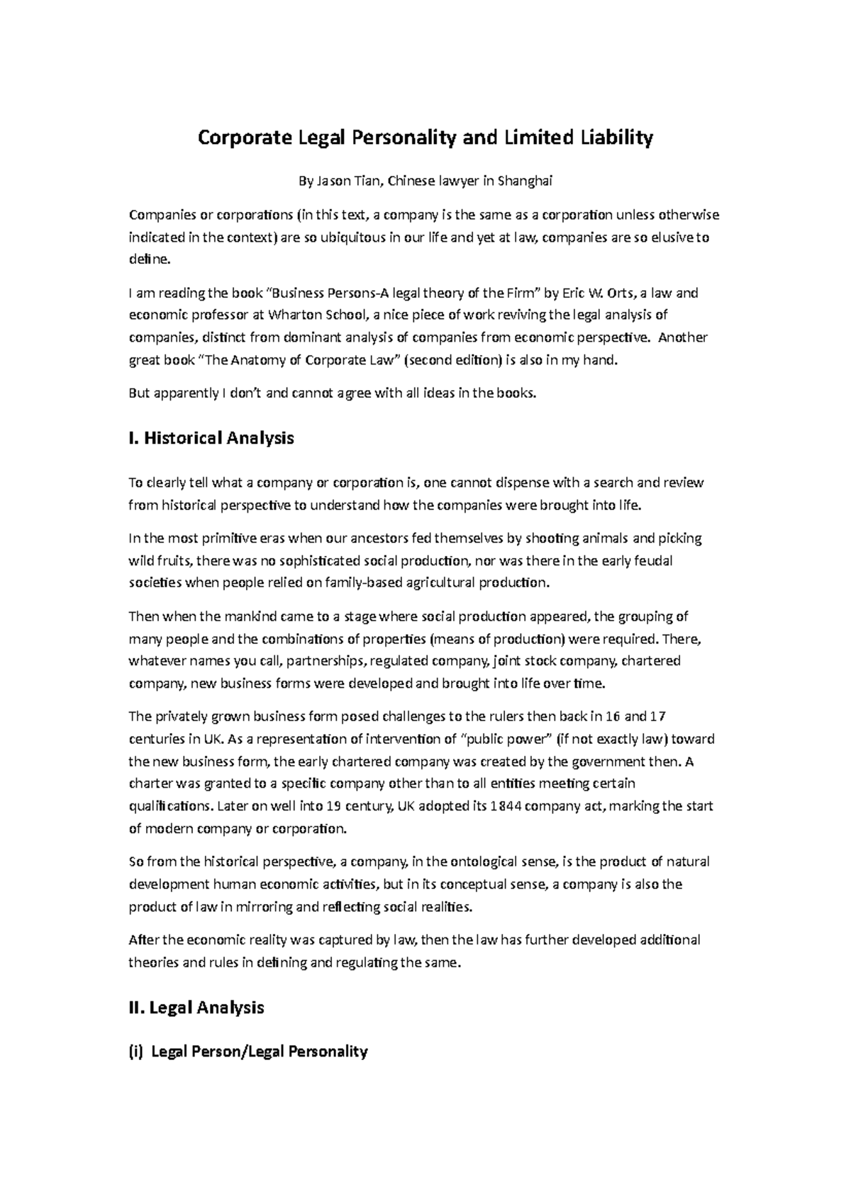 150801 Corporate Legal Personality and L - Corporate Legal Personality ...