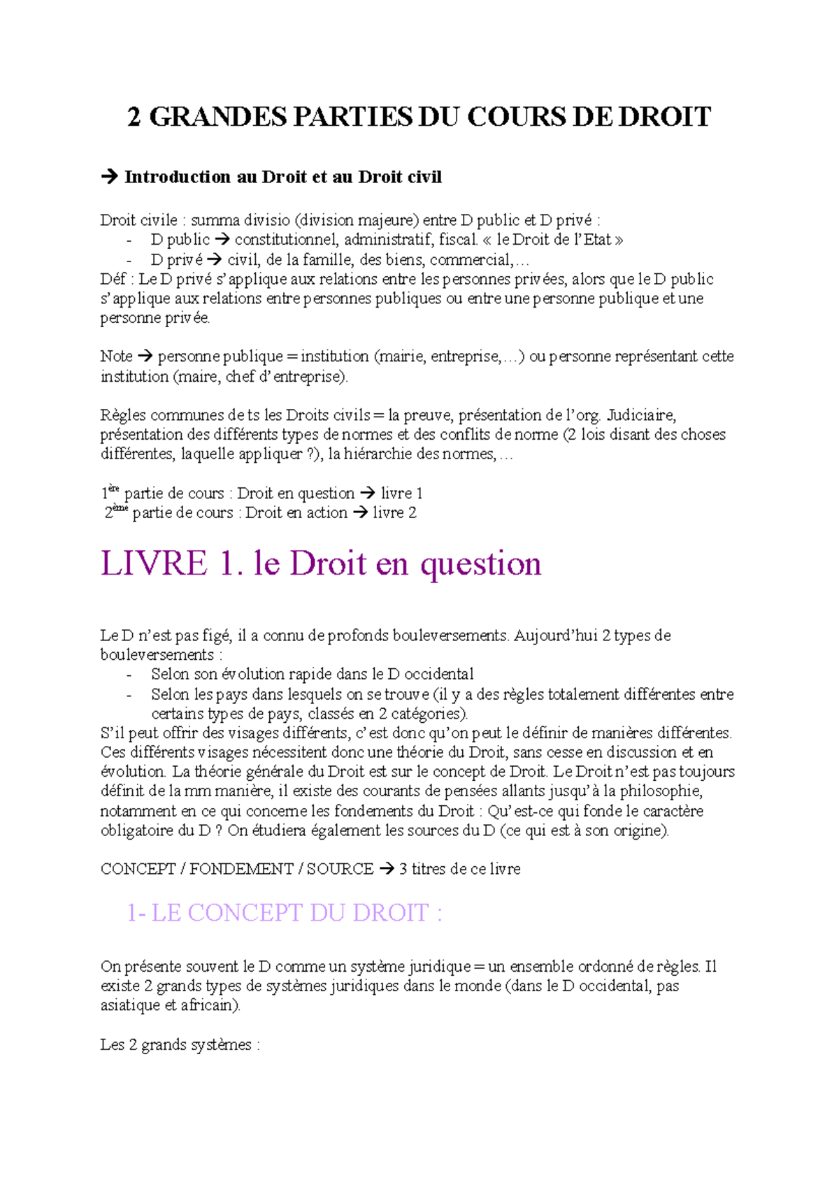 2 Grandes Parties DU Cours DE Droit - 2 GRANDES PARTIES DU COURS DE ...