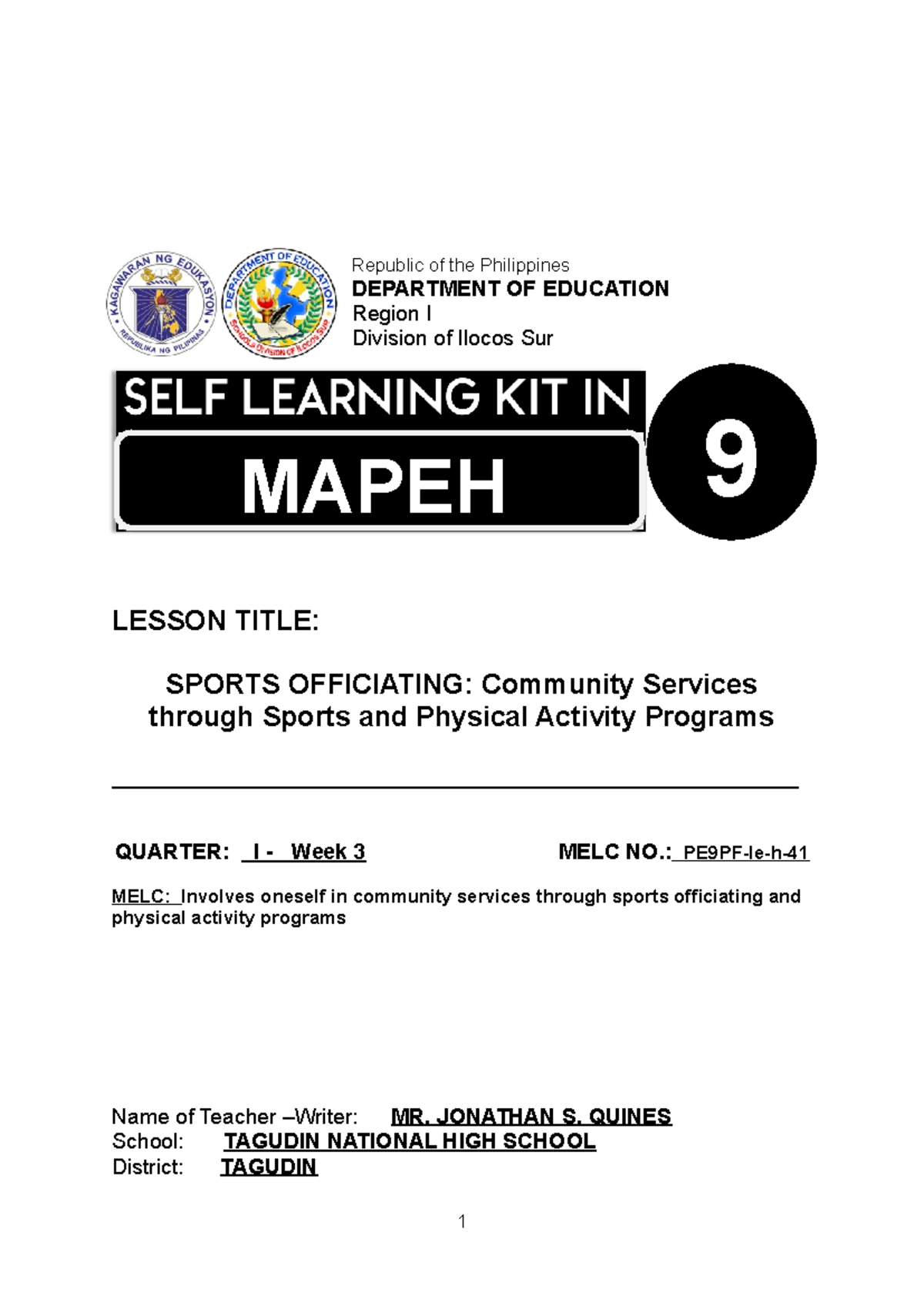 PESLK Q13 edited Use in grade 9 Mapeh and math LESSON TITLE