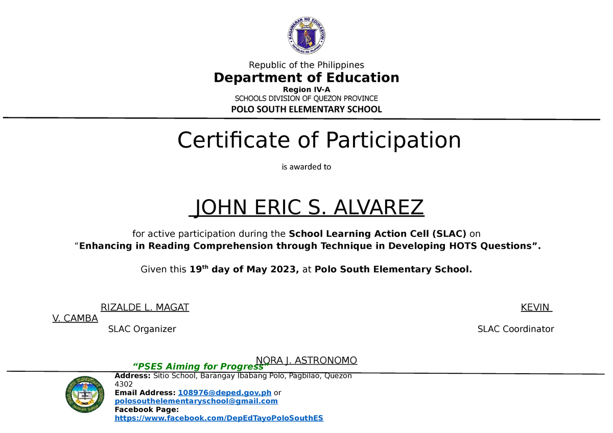 Certificate-of-Participation - Department of Education Region IV-A ...