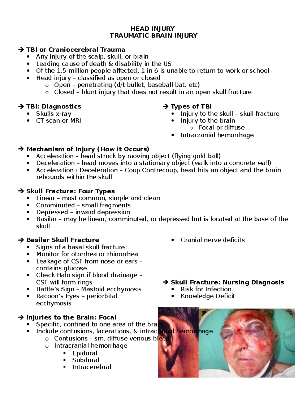 Head Injury - Lecture notes Neuro - HEAD INJURY TRAUMATIC BRAIN INJURY ...