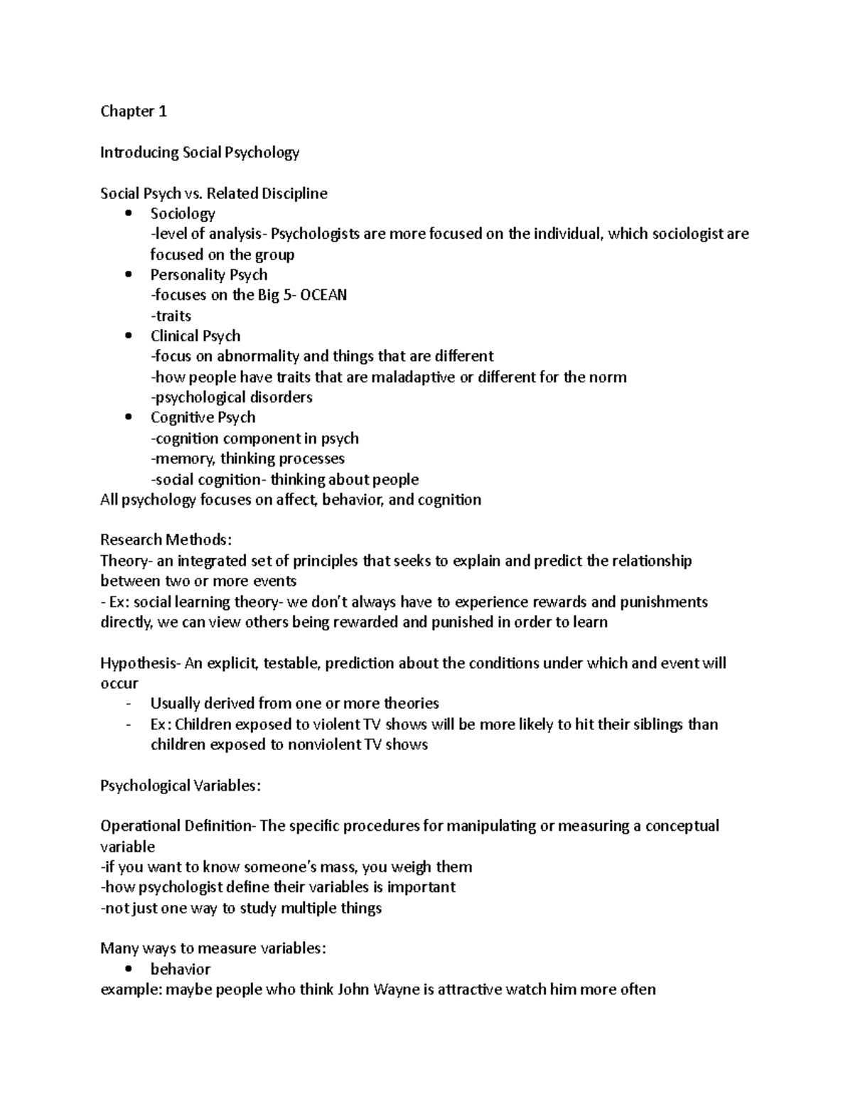 Chapter 1 - Chapter 1 Introducing Social Psychology Social Psych vs ...