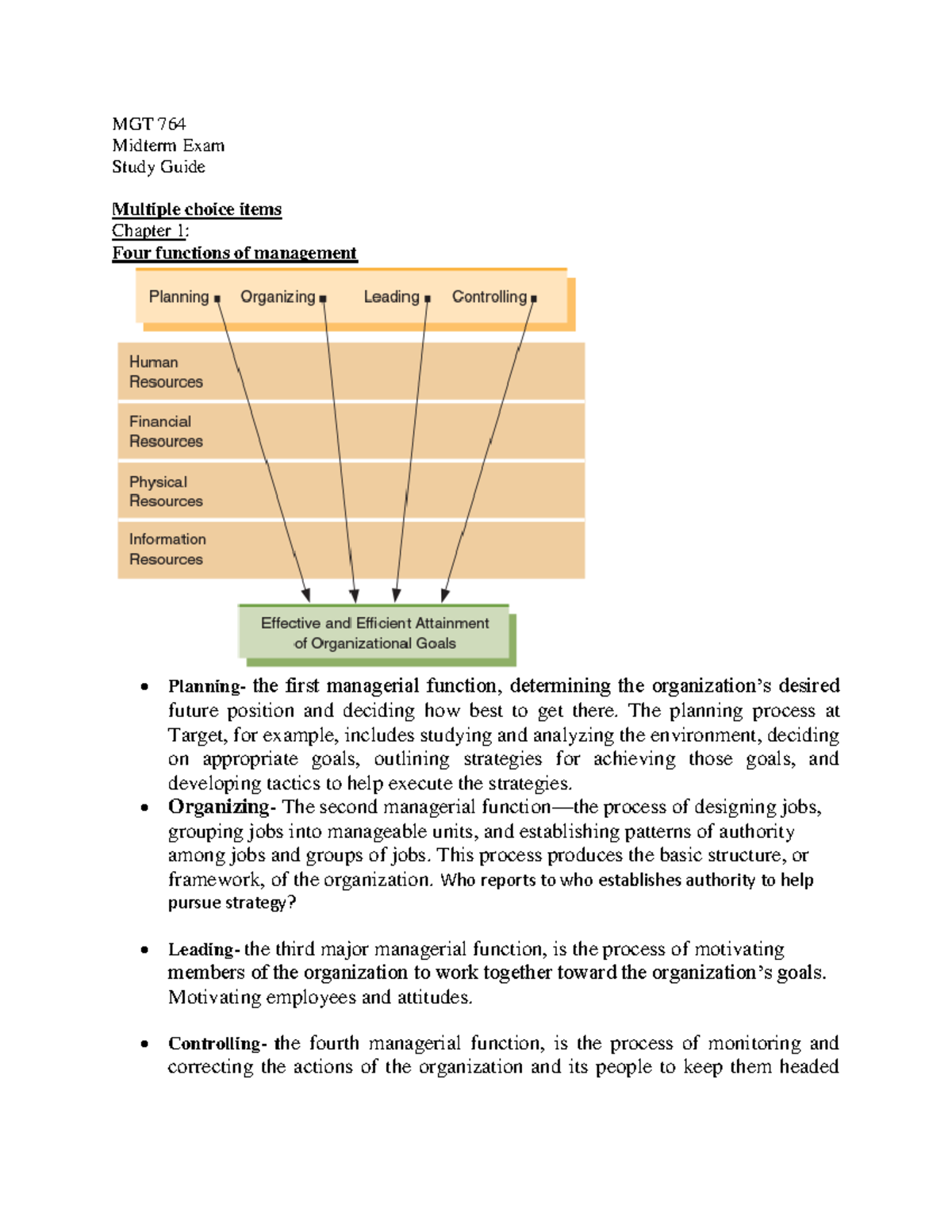 MGT 764 Midterm sg Fall 2022 pt 1 - MGT 764 Midterm Exam Study Guide ...