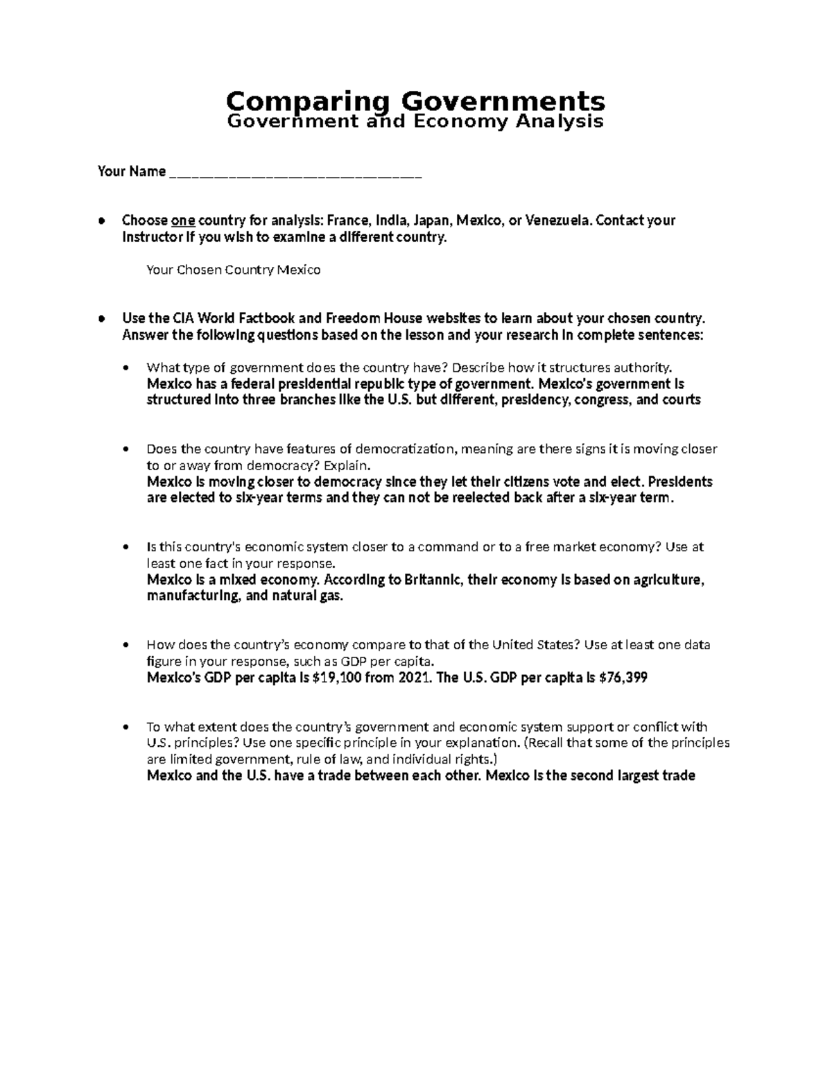 Shane Lesser(Comparing Goverments) - Comparing Governments Government ...