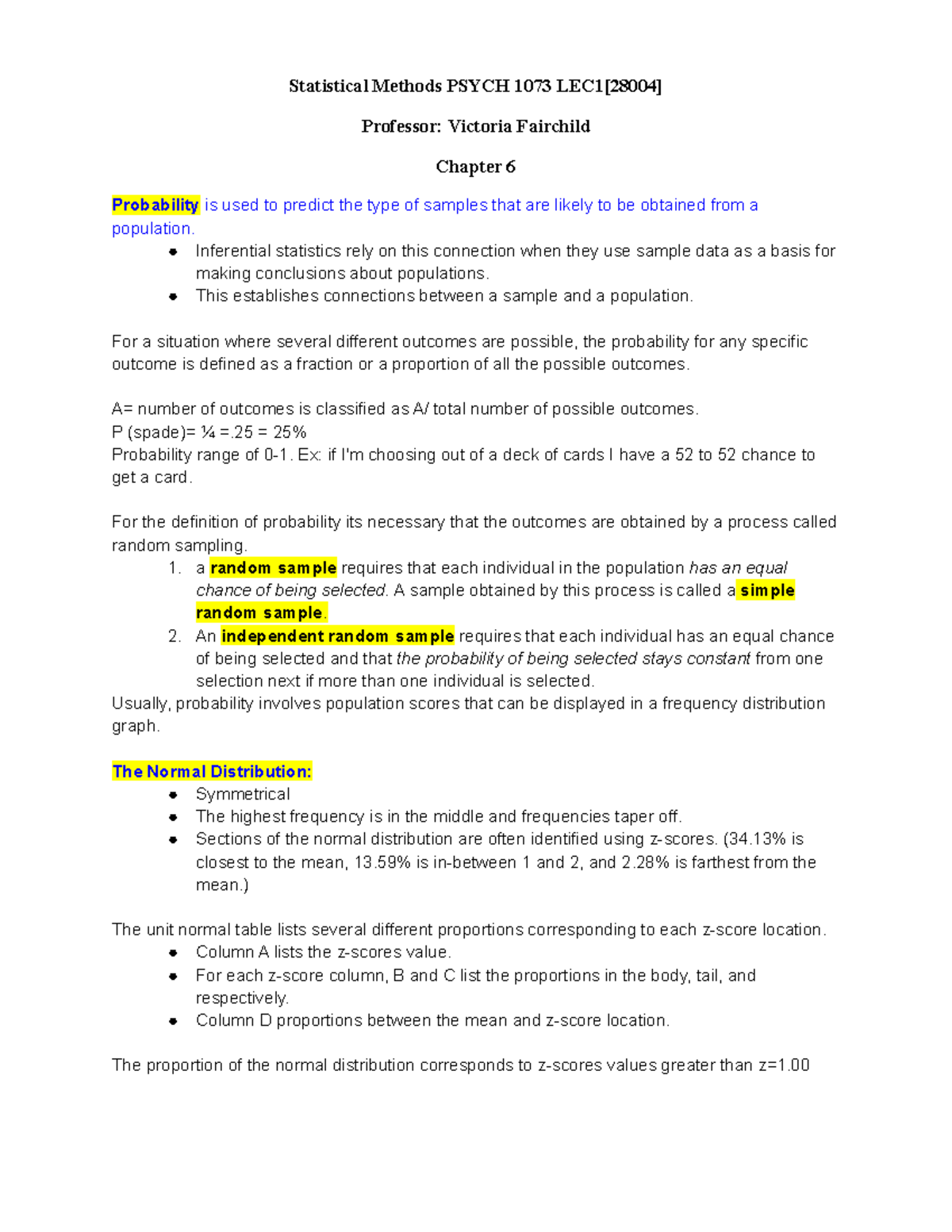 Stats Methods Chapter 6 - Statistical Methods PSYCH 1073 LEC1[28004 ...