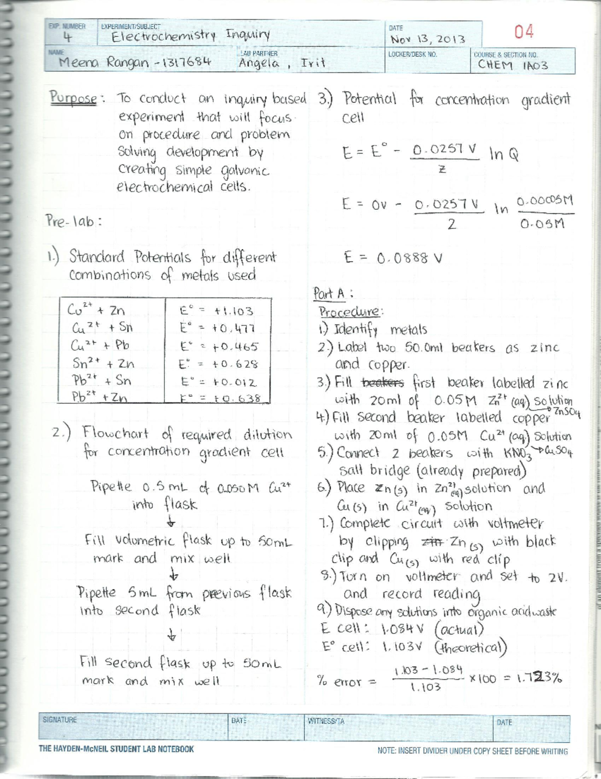 Electrochemistry lab Chem 1A03 Studocu