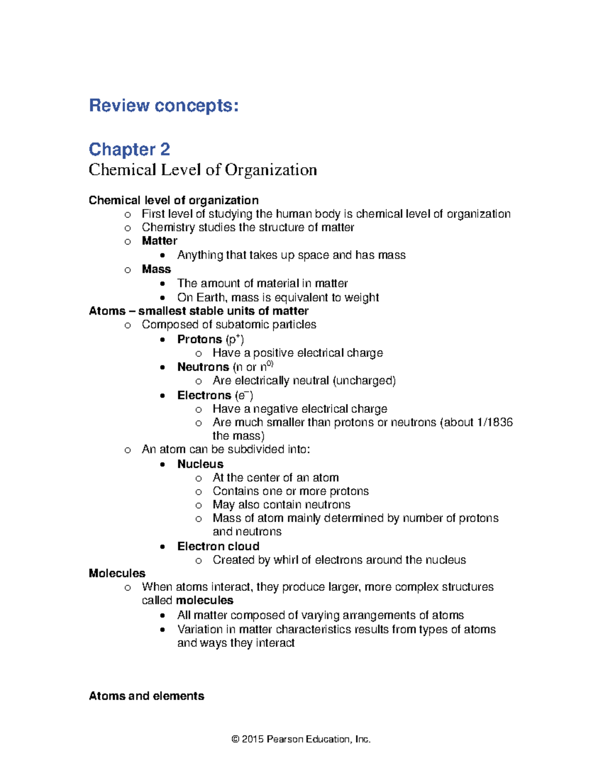 Chapter- 02 - Review Guide - Review concepts: Chapter 2 Chemical Level ...