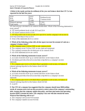 FIN202 QUIZ 1 Questions - FIN202 PRINCIPLES OF CORPORATE FINANCE QUIZ 1 ...