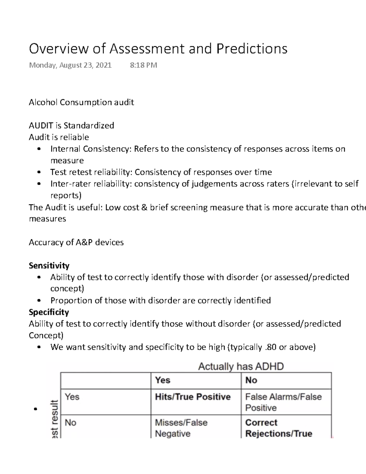 Overview of Assessment and Predictions - Alcohol Consumption audit ...