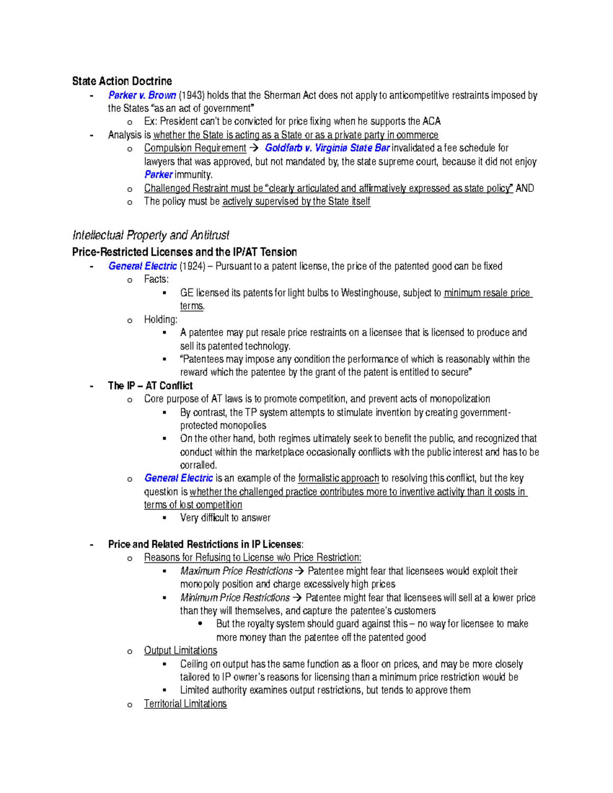 State Action Doctrine - Brown (1943) holds that the Sherman Act does ...