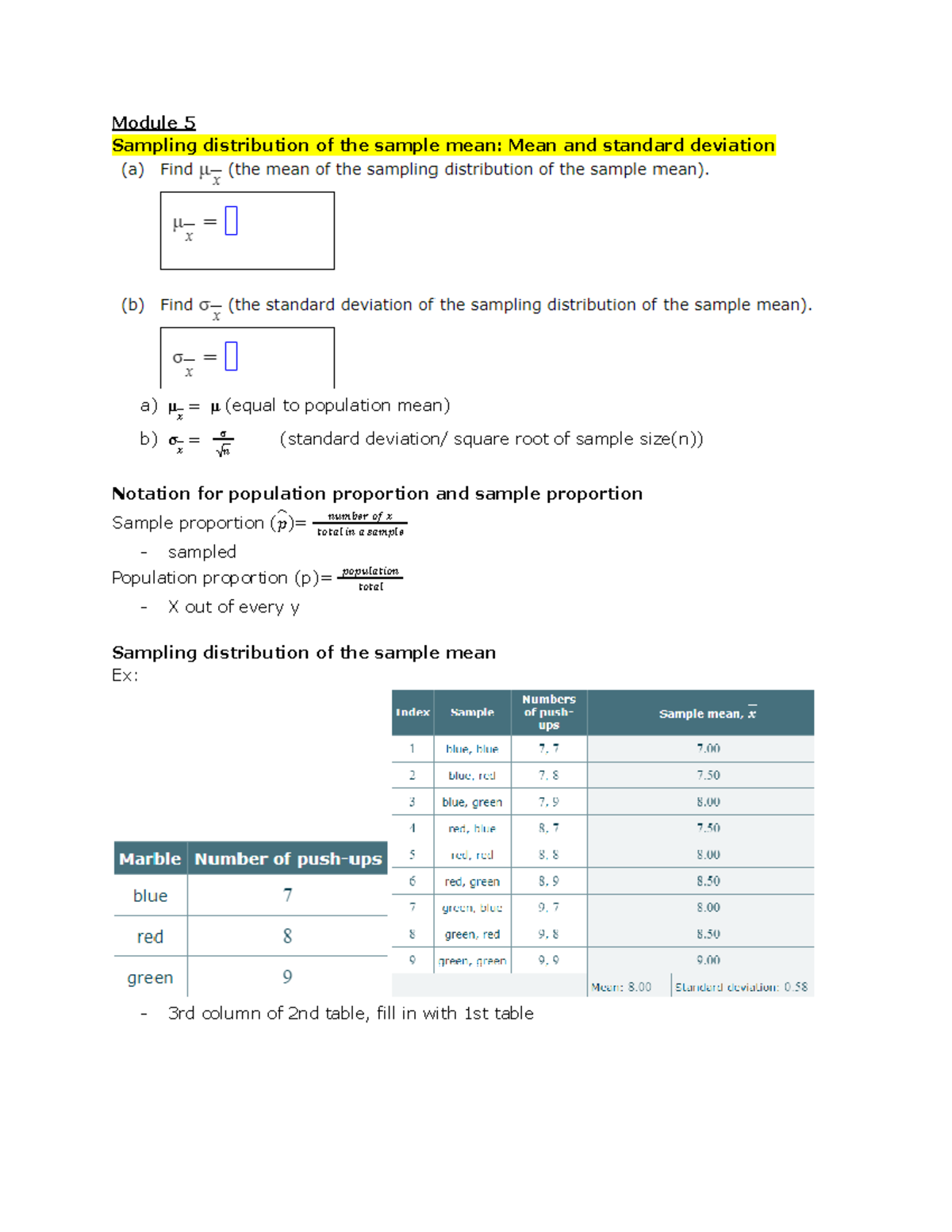 Stats 113 Module 57 Module 5 Sampling distribution of the sample