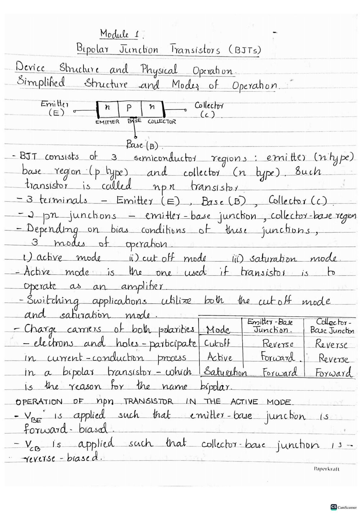 AEC module 1 BJT - Analog Devices Notes - Module 1. Bipolar Junction ...