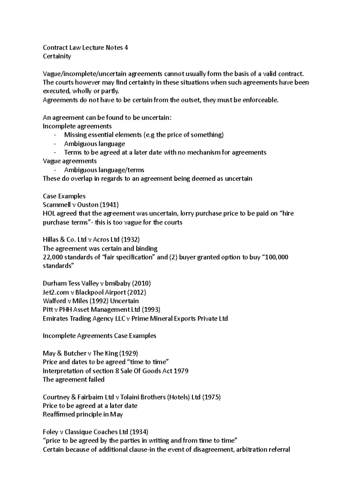 Contract Law Lecture Notes 4b - LBU - Studocu