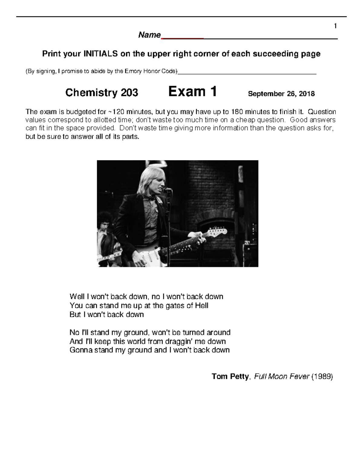 203 18 Exam 1 old exam from Heemstra - Name ...