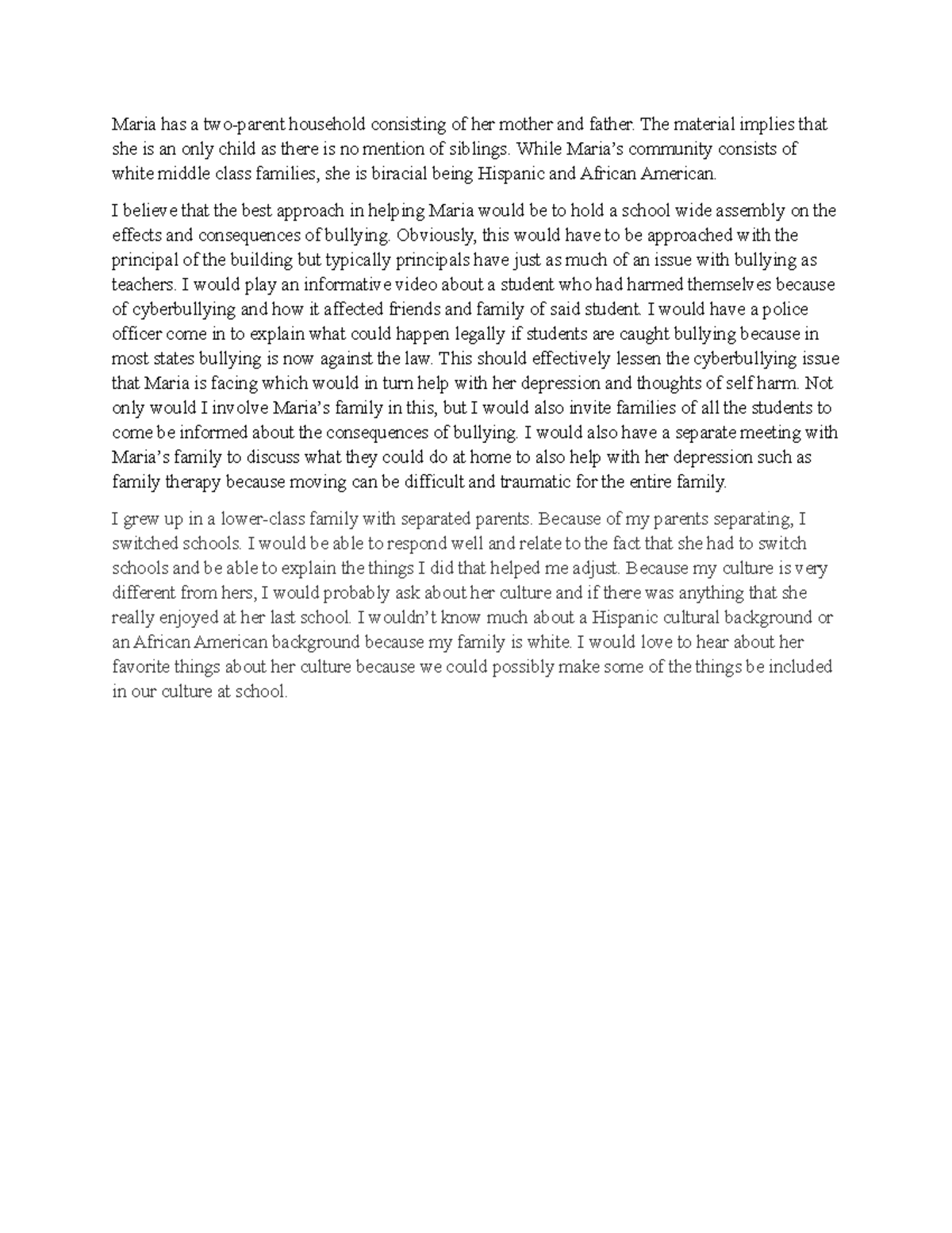 D090 task 2 - Task 2 - Maria has a two-parent household consisting of ...