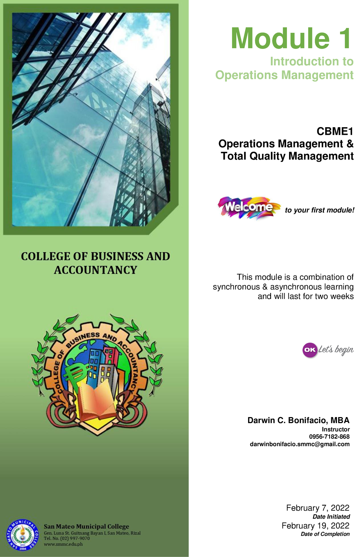 CBME1 Module 1 - Module 1 Introduction To Operations Management CBME ...