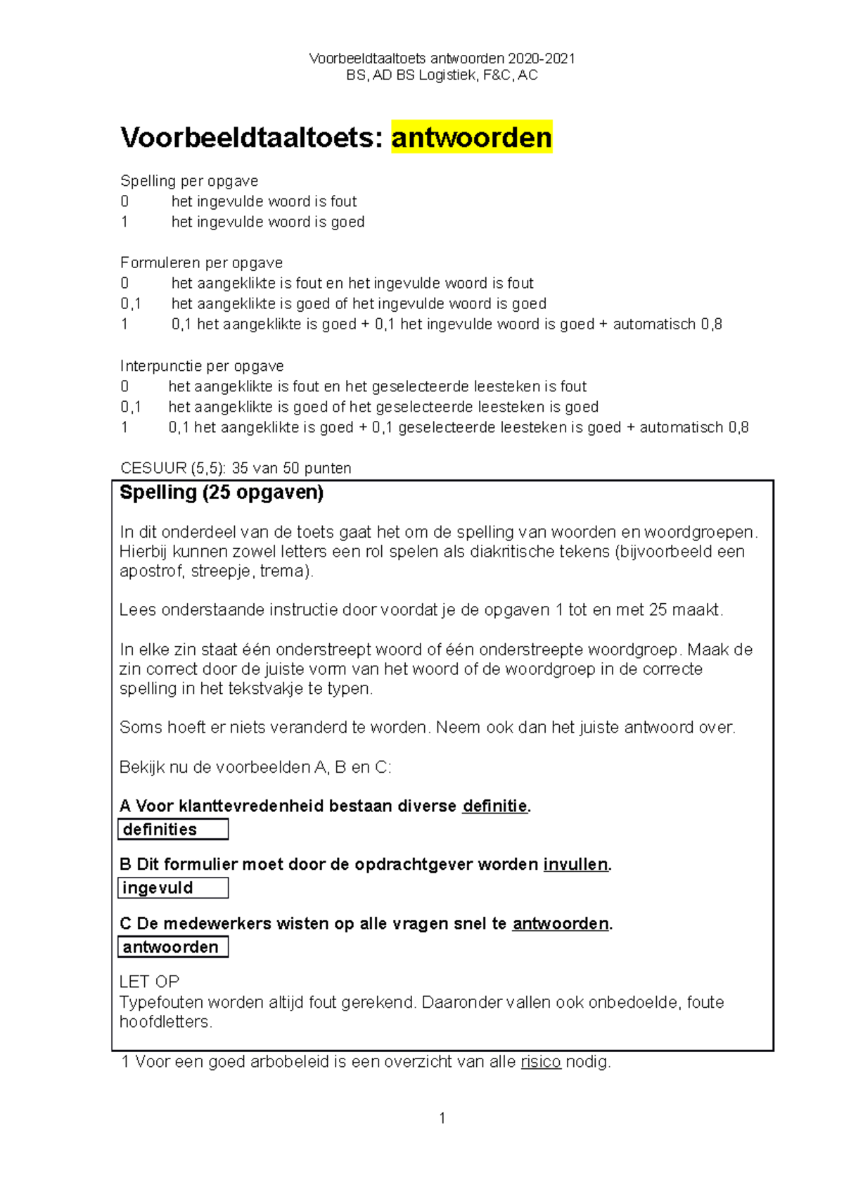 Taaltoets Antwoorden 2020-2021 - BS, AD BS Logistiek, F&C, AC ...