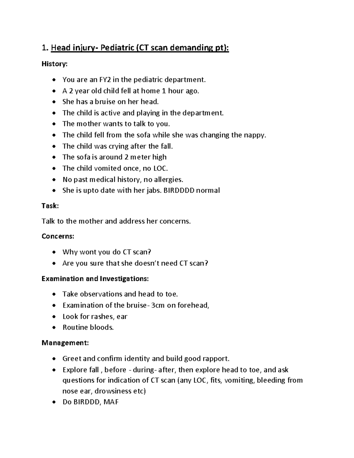 OSCE Scenarios paeds practice osce material 1. Head injury