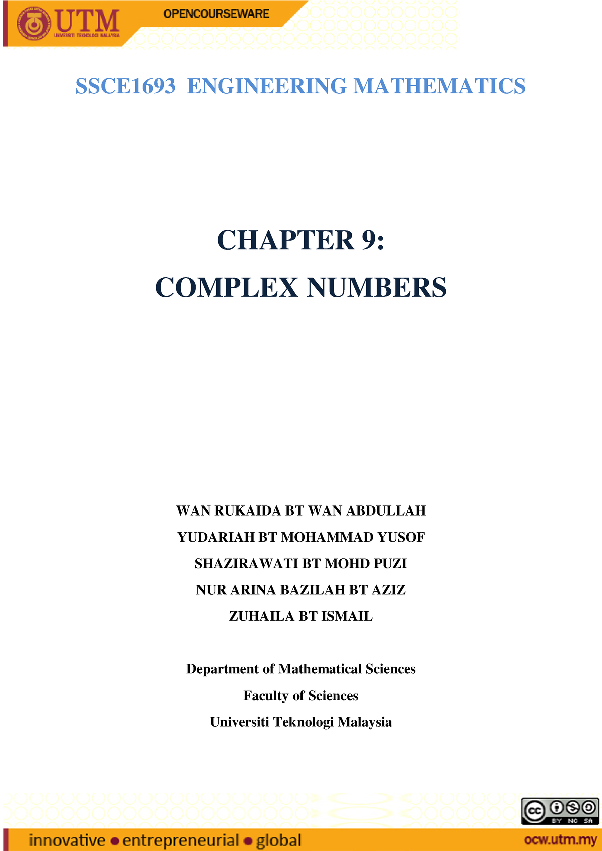 OCW - CH9 - Complex Numbers - SSCE1693 ENGINEERING MATHEMATICS CHAPTER ...