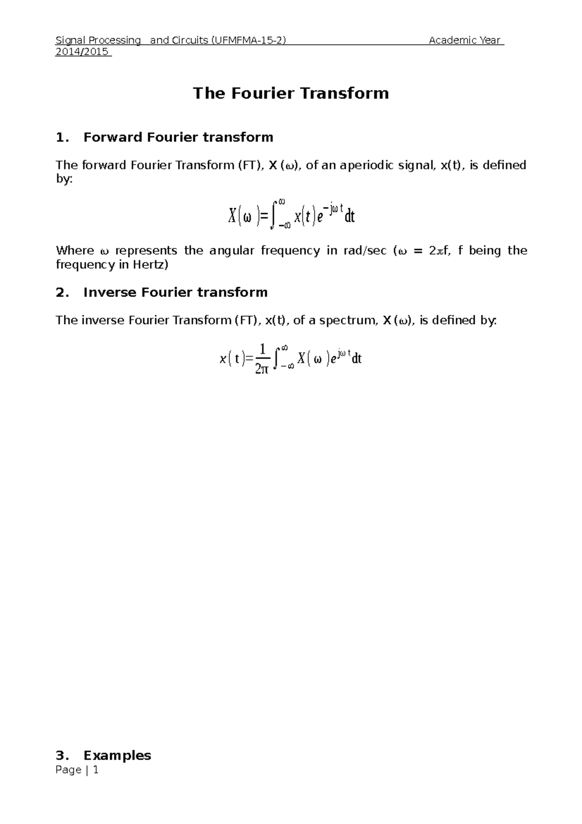 Ufmfma-15-M Worked Examples - The Fourier Transform - Signal Processing ...