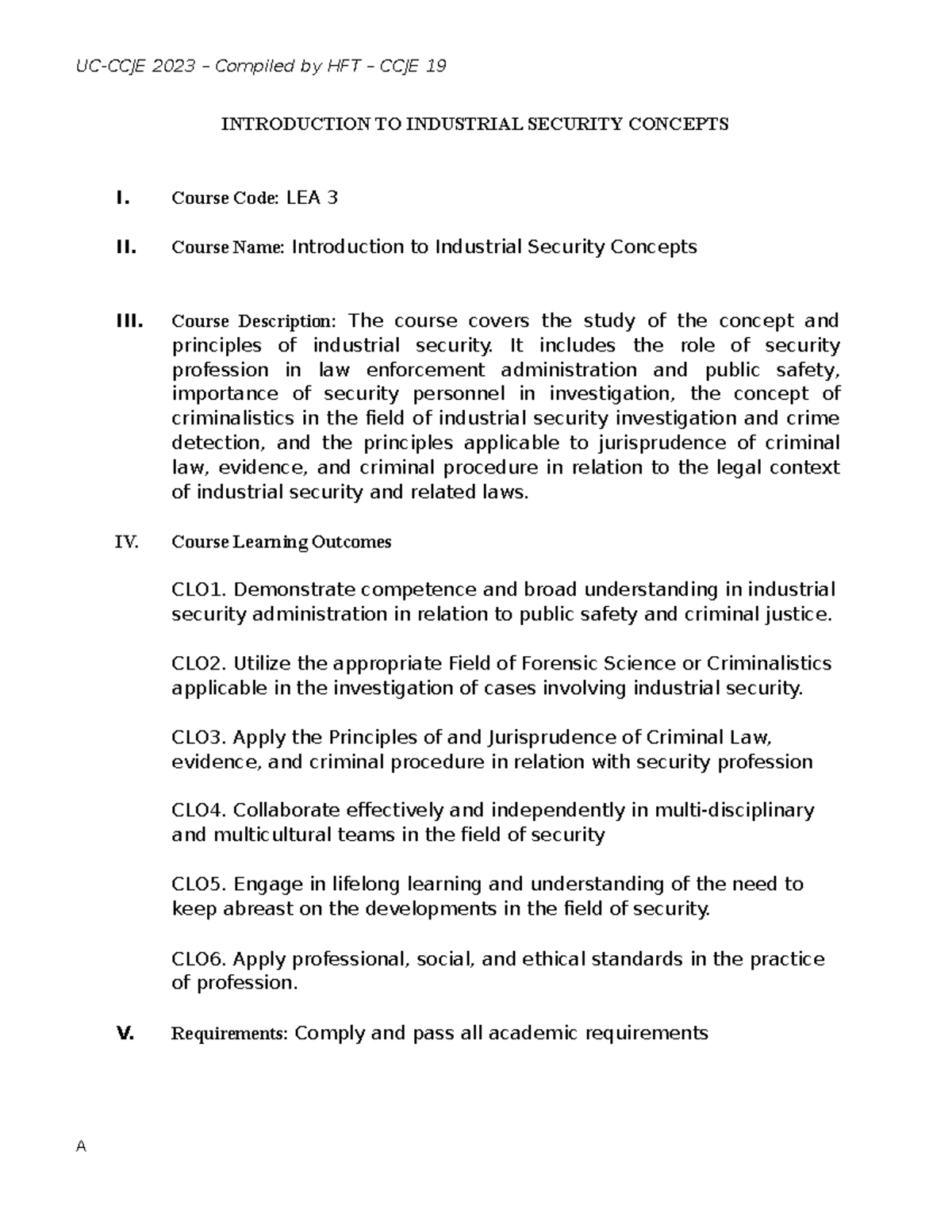 LEA 3 Security - notes - INTRODUCTION TO INDUSTRIAL SECURITY CONCEPTS I ...