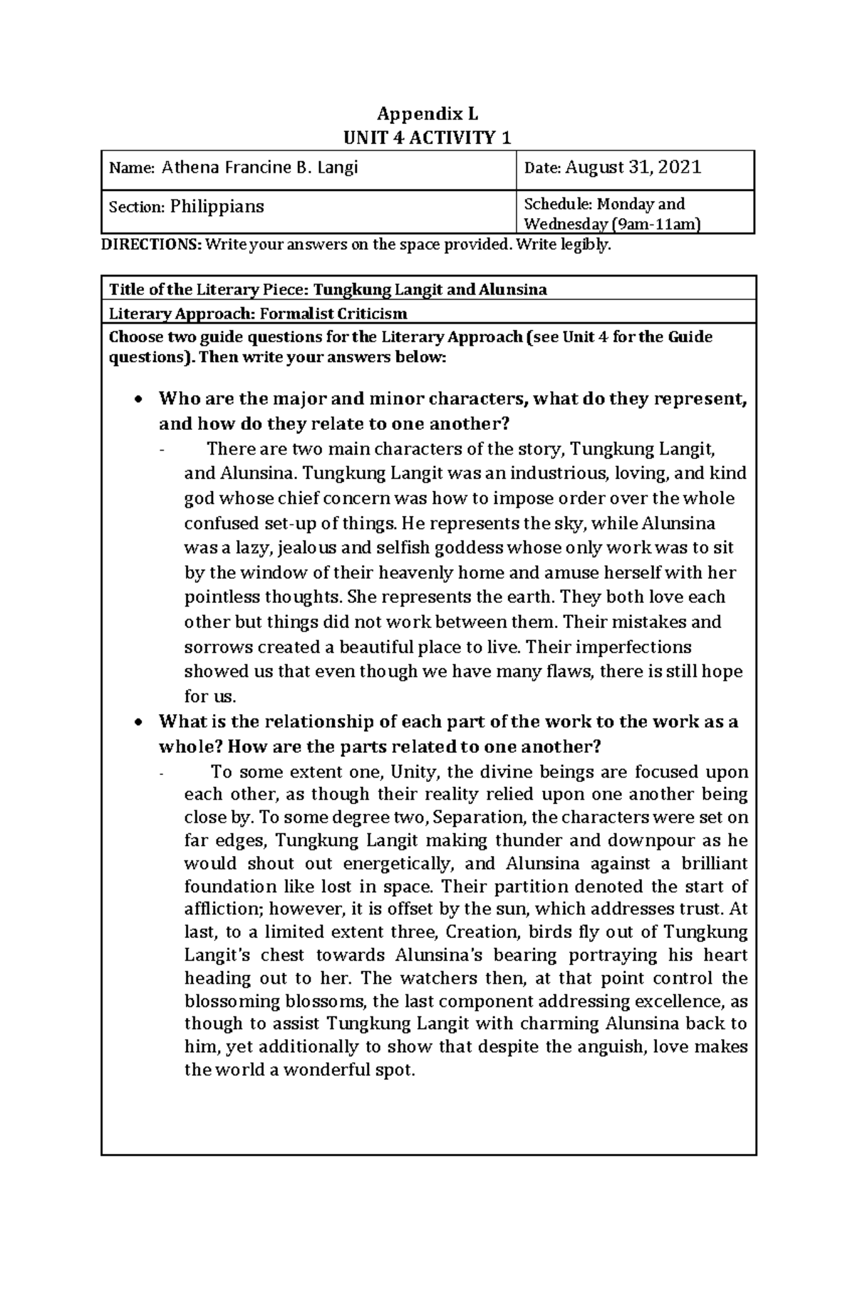 Unit 4 21lit Activity Worksheet Appendix L Unit 4 Activity 1 Name