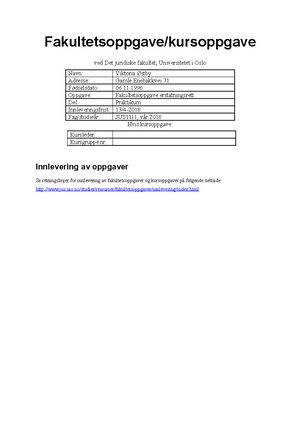 Erstatningsrett- Fakultetsoppgave - Oppgavemal Ved Det Juridiske ...