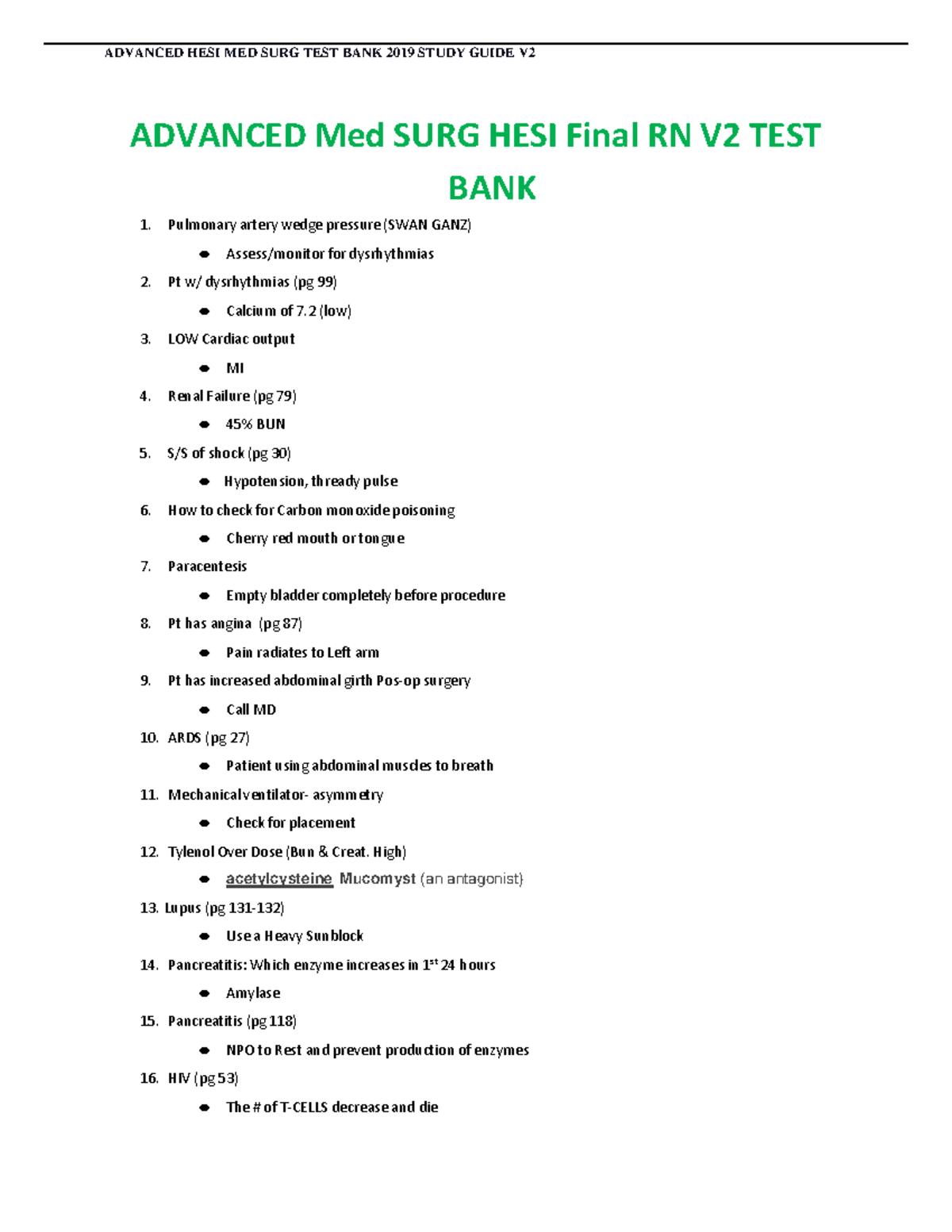 Advanced HESI MED SURG TEST BANK 2019 Study Guide V2 ADVANCED HESI