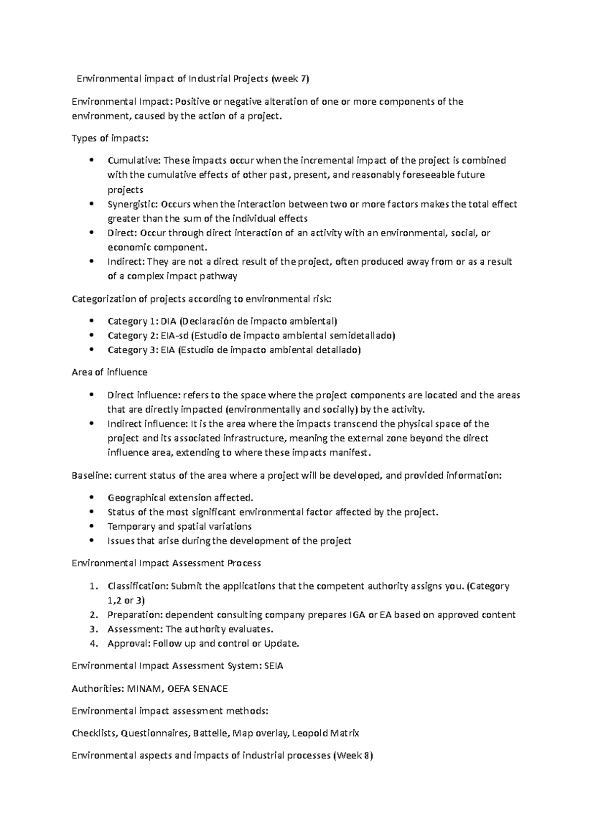 Enviromental Summary ( Final EXAM) - Environmental impact of Industrial ...