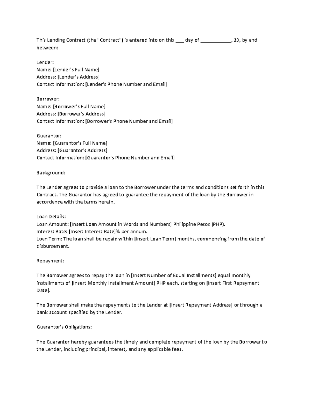 This Lending Contract - Finance - This Lending Contract (the 