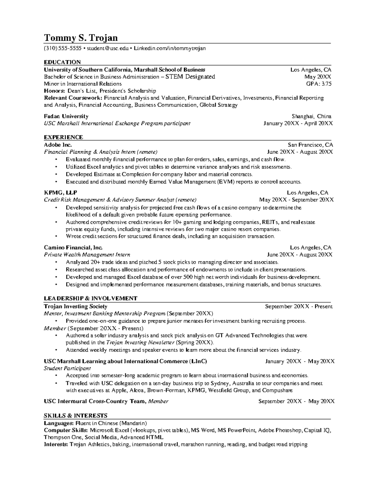 usc resume help