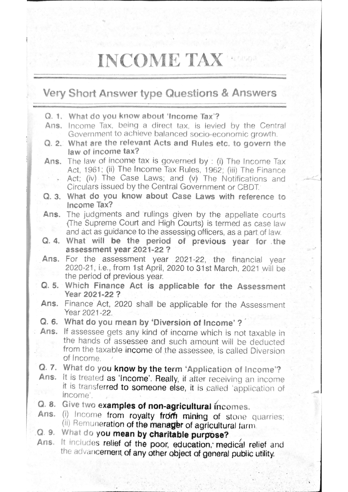 2marks Question Income Tax - B.com Eafm Hons - Studocu