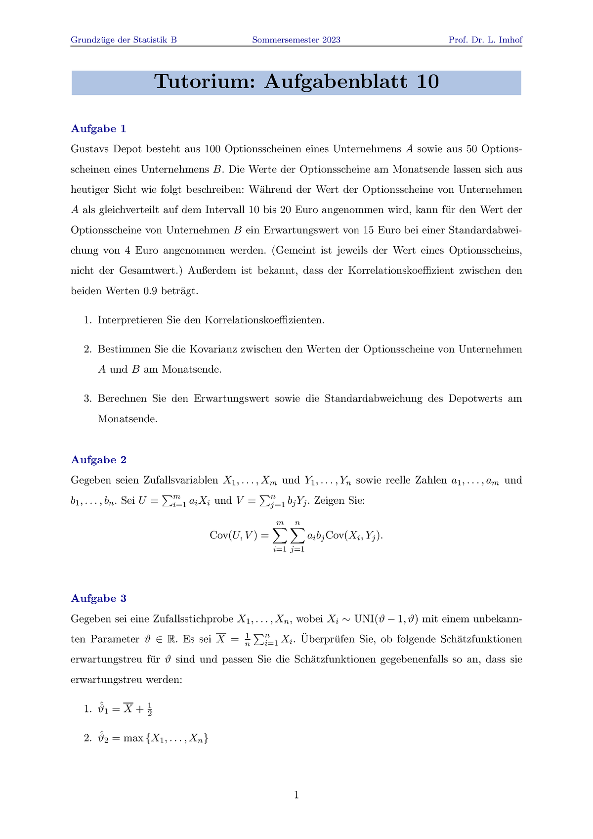 Tutorium 10 - Übung - Grundz ̈uge Der Statistik B Sommersemester 2023 ...