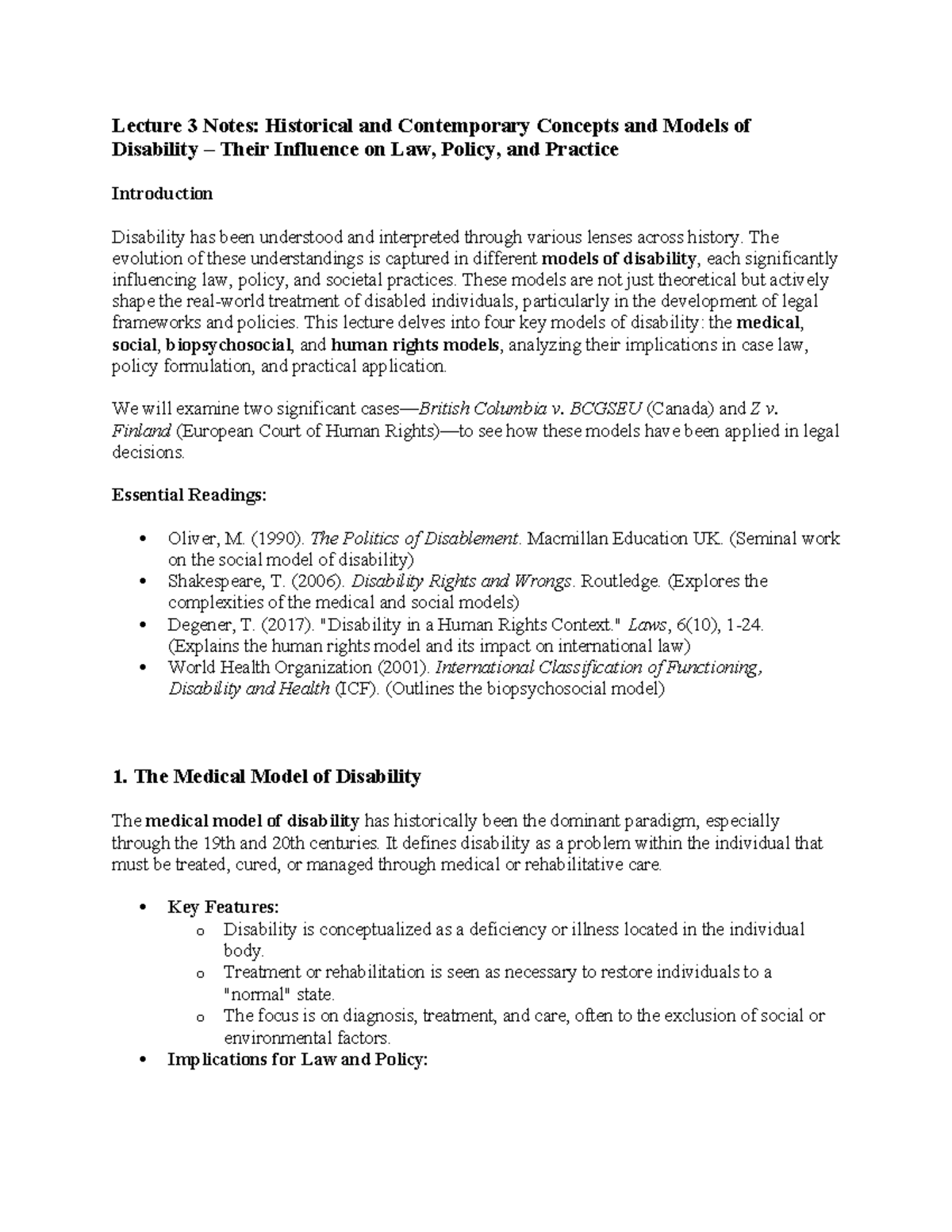 Lecture Notes class 3 - Lecture 3 Notes: Historical and Contemporary ...