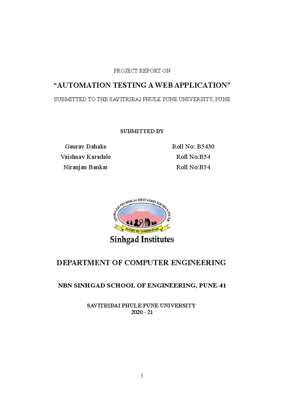 Report - PROJECT REPORT ON “AUTOMATION TESTING A WEB APPLICATION ...