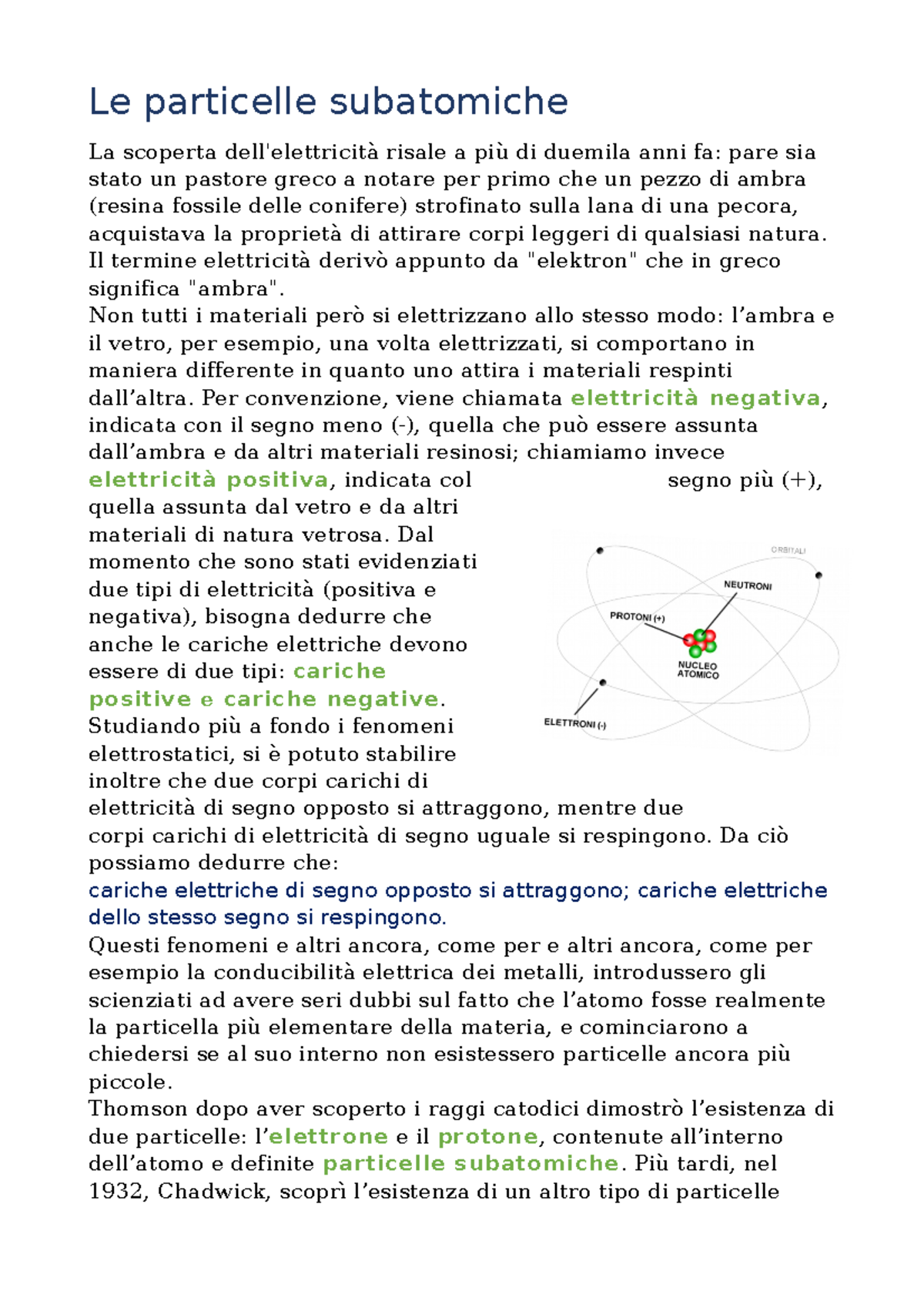 Relazione Scienze Modelli Atomici Le Particelle Subatomiche La Scoperta Dell Elettricità