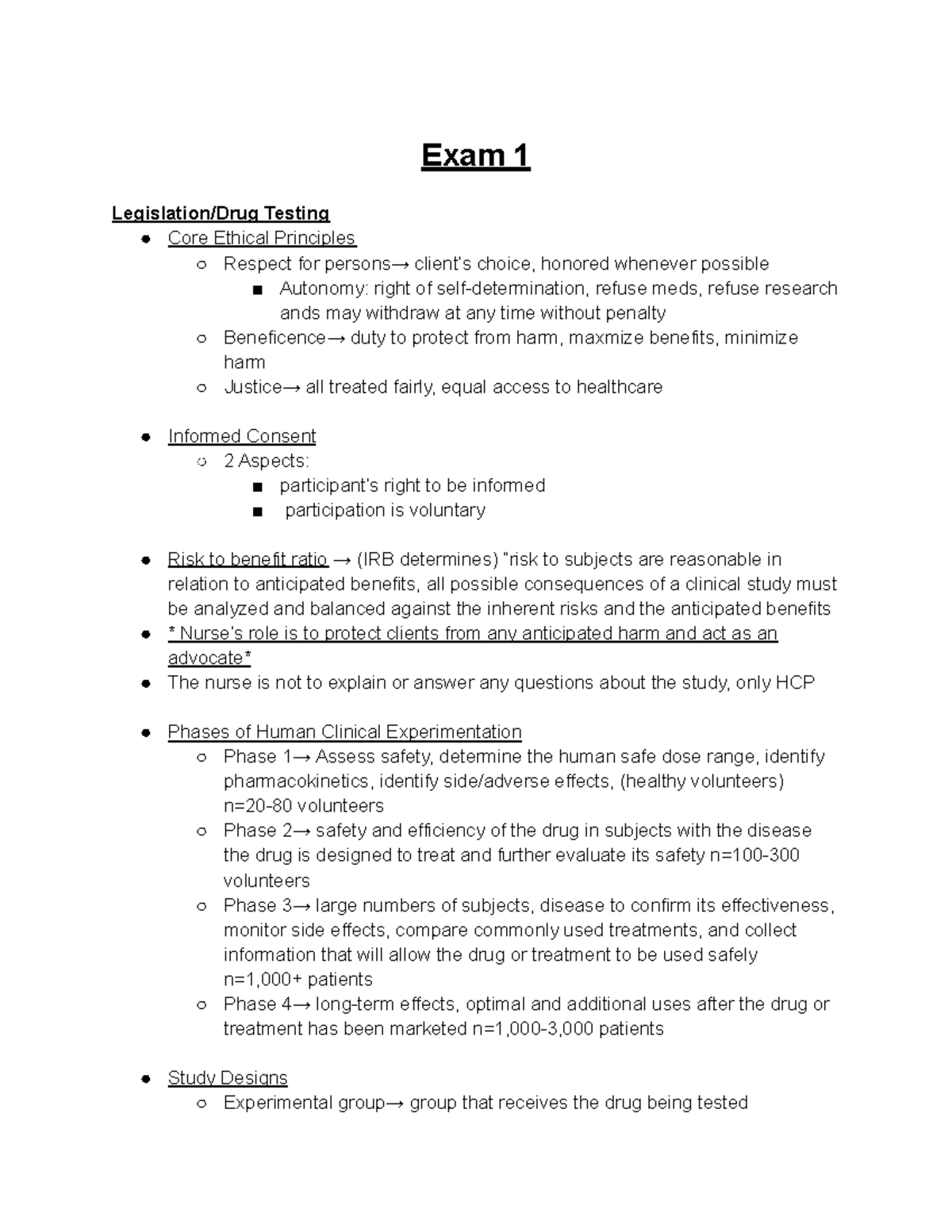 Exam 1 focus - Exam 1 Review Prof. Didio - Exam 1 Legislation/Drug ...