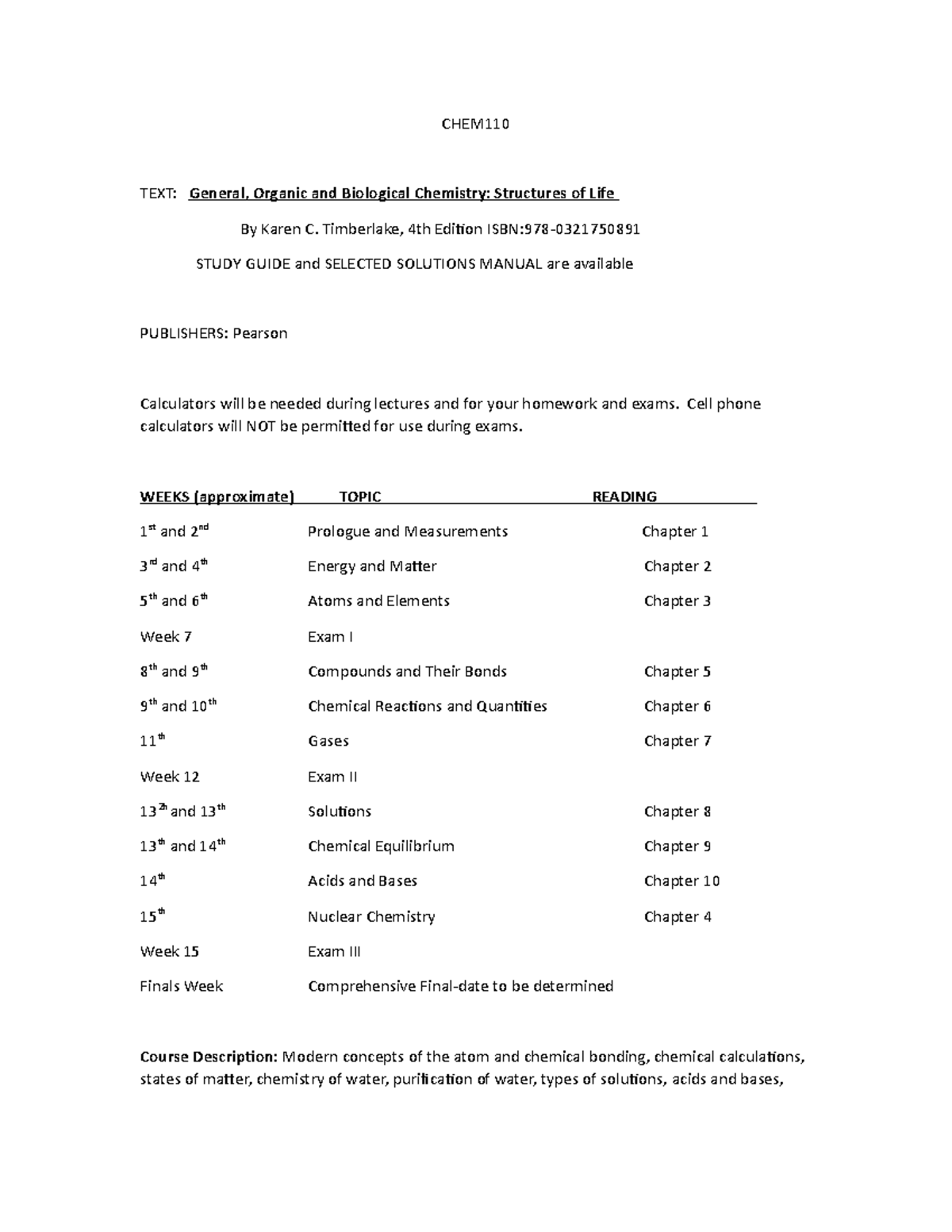 CHM 110 - Syllabus Spring 2017 - CHEM TEXT: General, Organic and Biological Chemistry ...