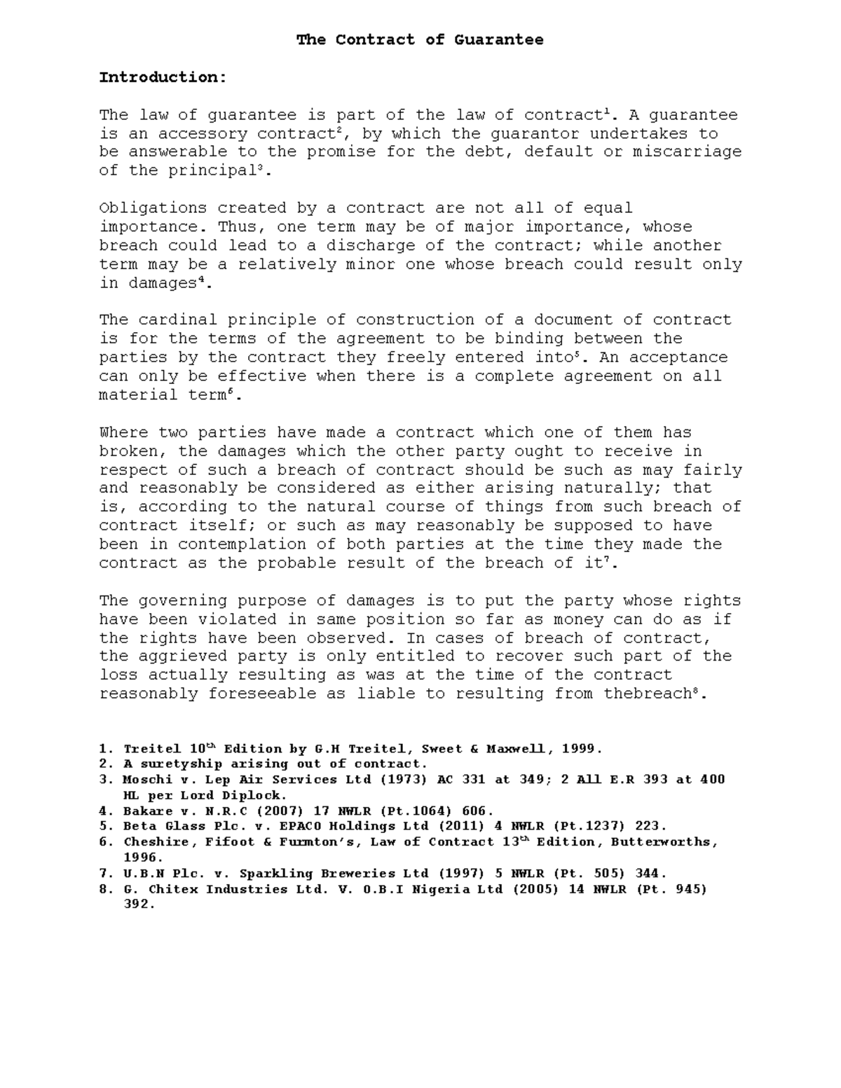 The Contract of Guarantee docx The Contract of Guarantee Introduction