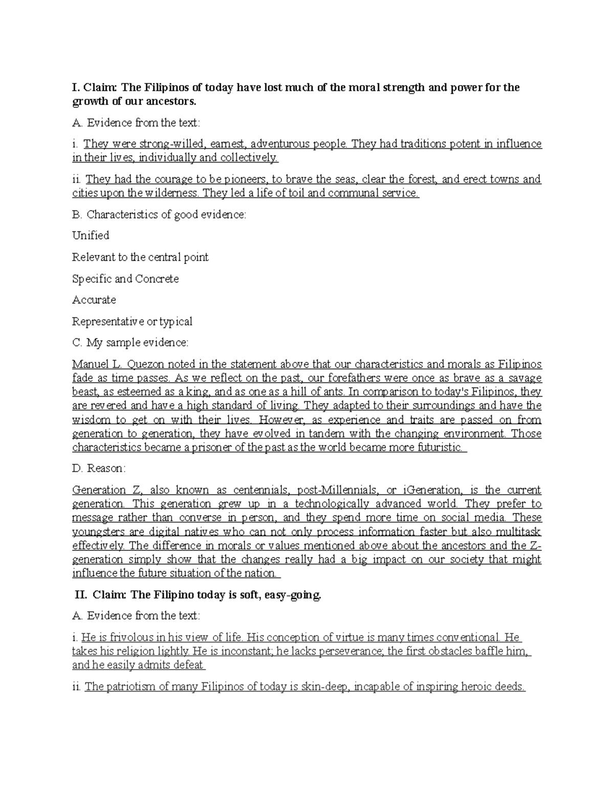 Document (39) - Assignment on Research - I. Claim: The Filipinos of ...