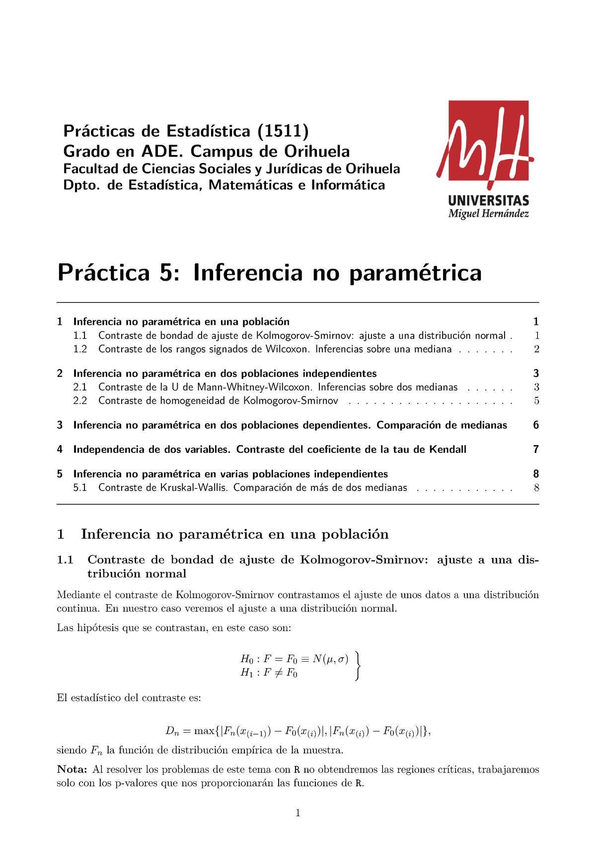 Práctica 5 Inferencia No Paramétrica - Prácticas De Estadística (1511 ...