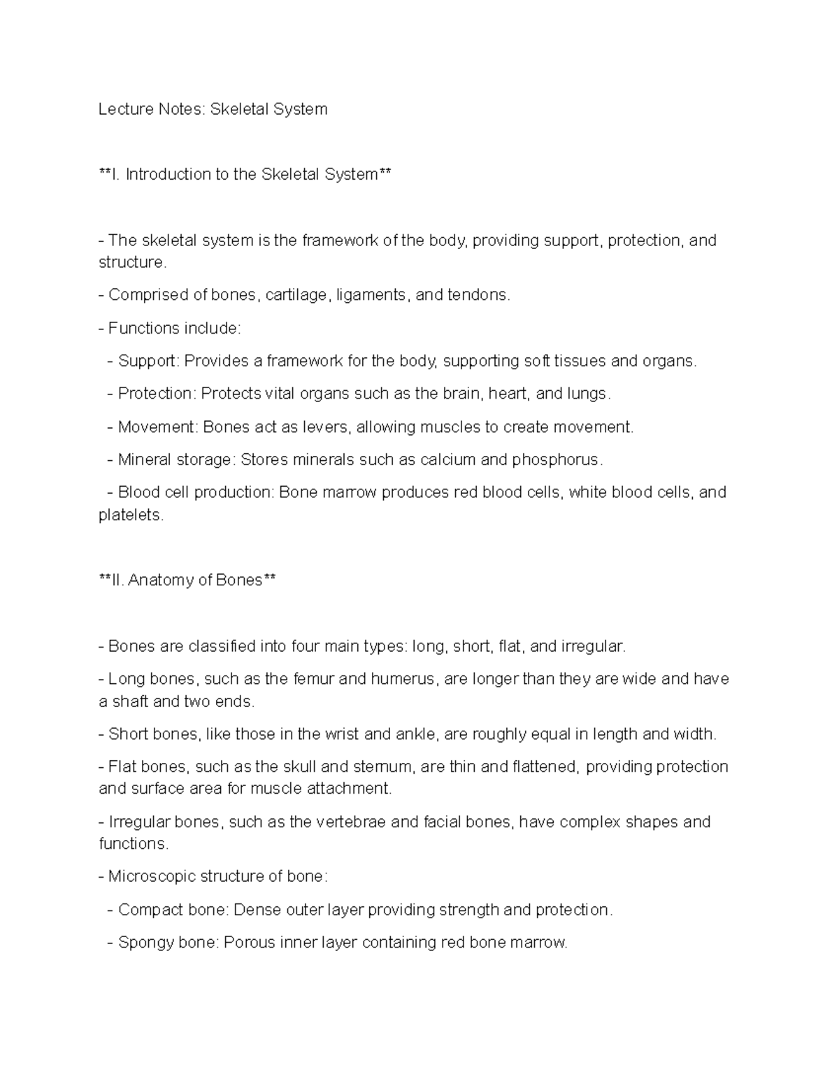 Lecture Aboutskeletal System Lecture Notes Skeletal System I Lecture Aboutskeletal System Lecture Notes Skeletal System I