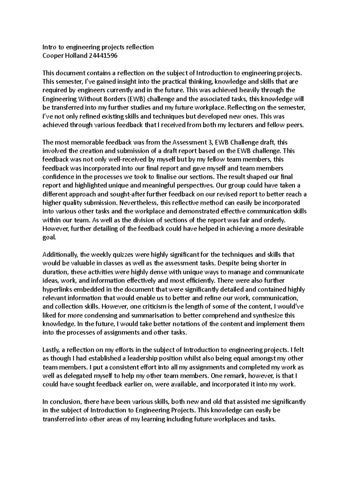 Intro to engineering projects reflection - This semester, I’ve gained ...